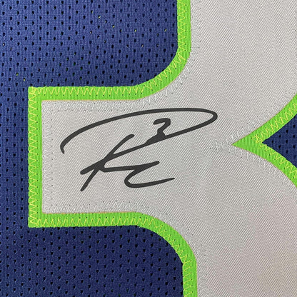 Framed Facsimile Autographed Russell Wilson 35x39 Seattle Blue Reprint Laser Auto Football Jersey