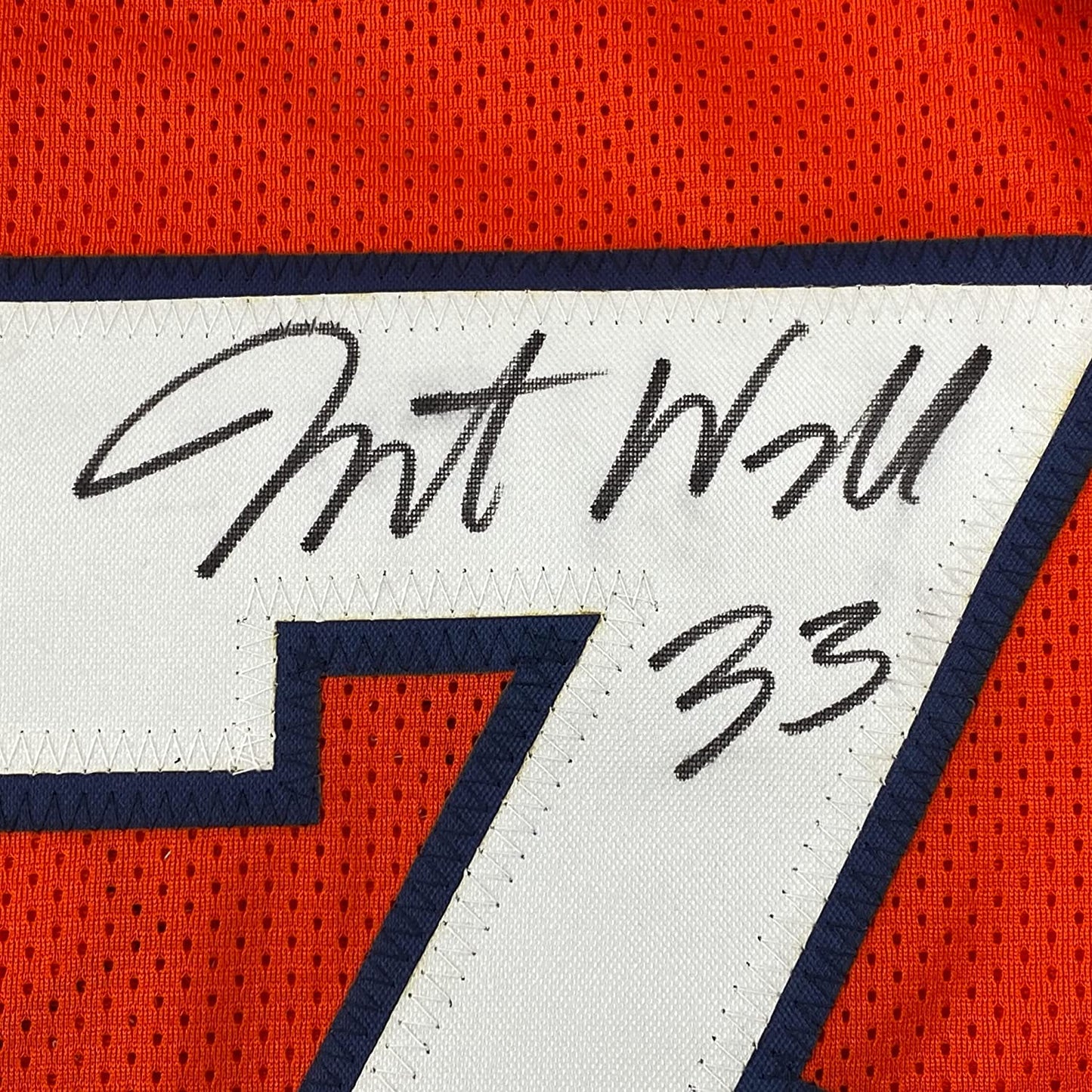Framed Autographed/Signed Javonte Williams 35x39 Denver Orange Football Jersey Beckett BAS COA
