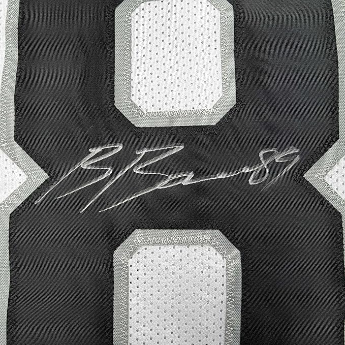 Framed Autographed/Signed Brock Bowers 35x39 Las Vegas Oakland White Football Jersey Beckett BAS COA
