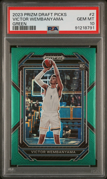 Graded 2023 Panini Prizm Draft Picks Victor Wembanyama #2 Green Rookie RC Basketball Card PSA 10 Gem Mint