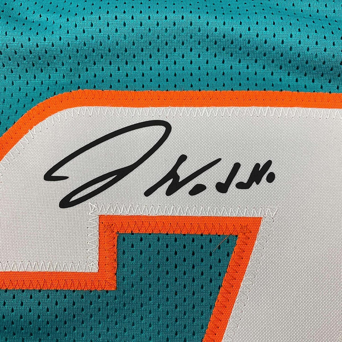 Framed Facsimile Autographed Jaylen Waddle 35x39 Miami Teal Reprint Laser Auto Football Jersey