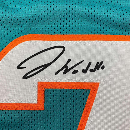 Framed Facsimile Autographed Jaylen Waddle 35x39 Miami Teal Reprint Laser Auto Football Jersey