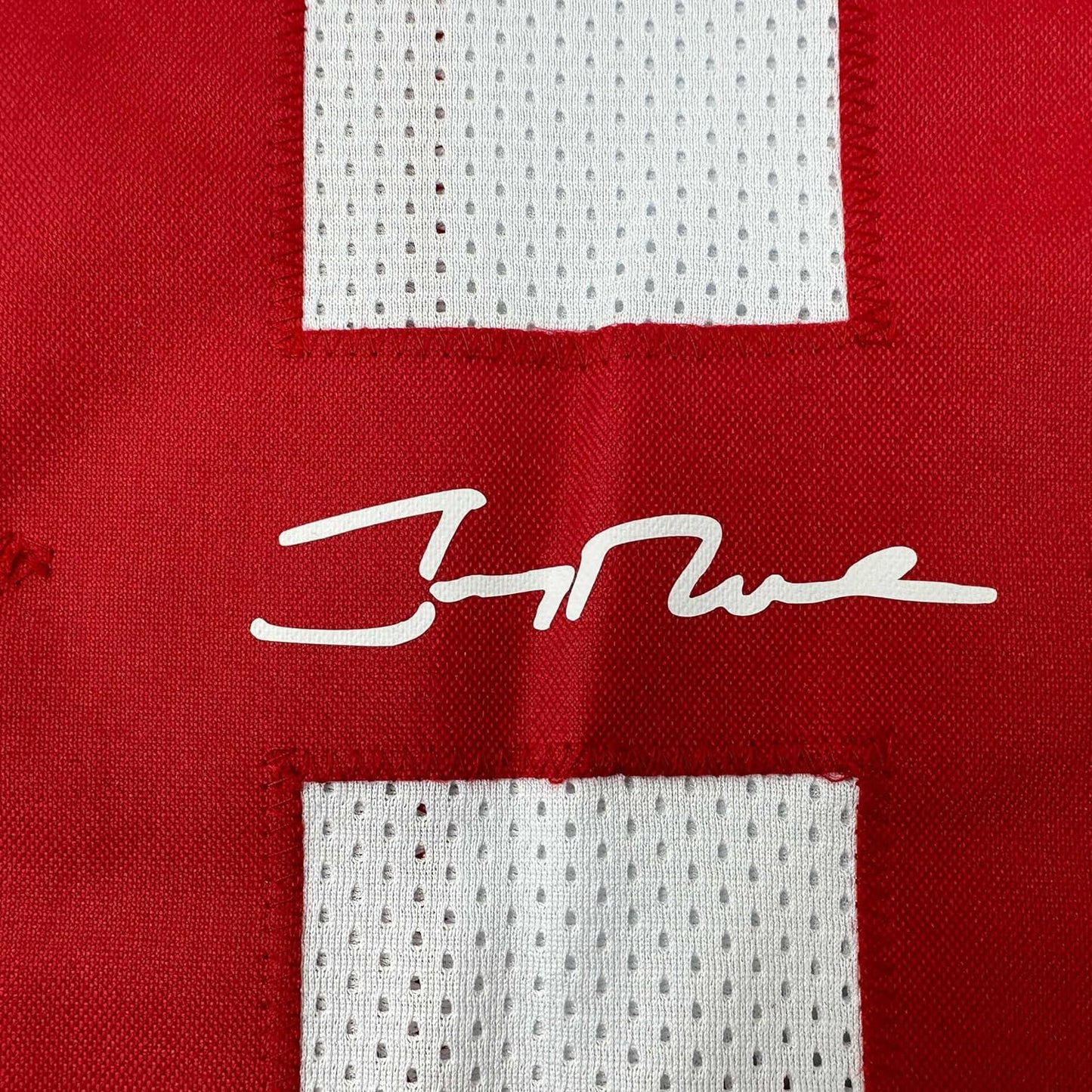 Framed Facsimile Autographed Jerry Rice 35x39 San Francisco White Reprint Laser Auto Football Jersey