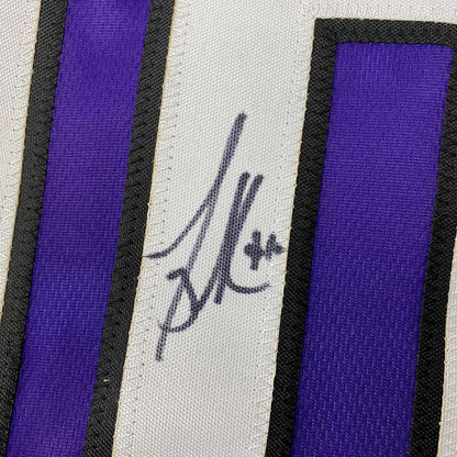Framed Autographed/Signed Mike Bibby 35x39 Sacramento Purple Basketball Jersey Steiner COA