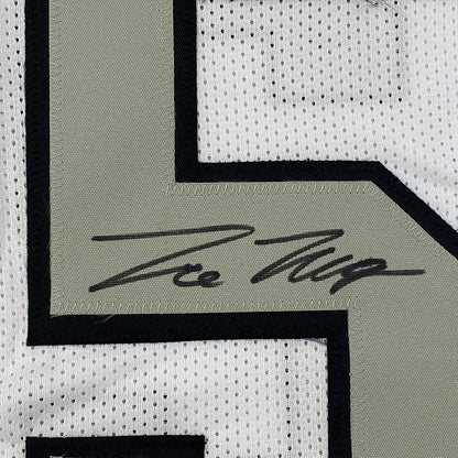 Framed Autographed/Signed Trevon Moehrig 35x39 Las Vegas Oakland White Color Rush Football Jersey JSA COA