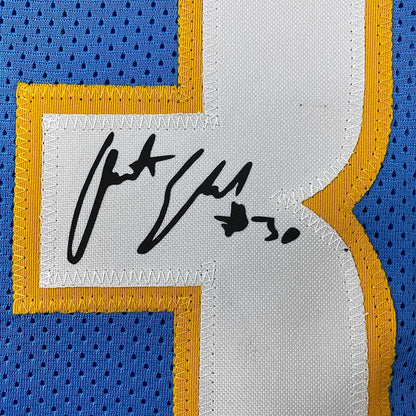 Framed Facsimile Autographed Austin Ekeler 35x39 Los Angeles LA Powder Blue Reprint Laser Auto Football Jersey