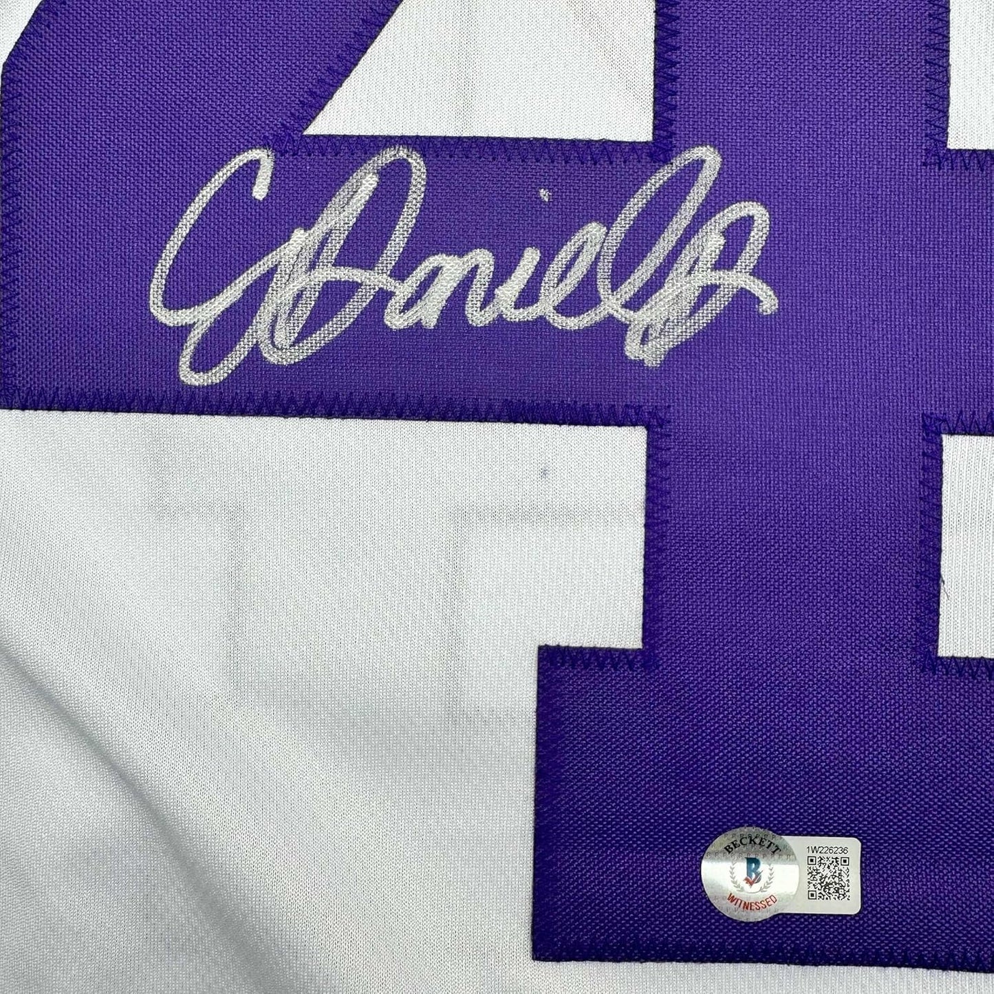 Framed Autographed/Signed CJ C.J. Daniels 35x39 LSU White College Football Jersey Beckett BAS COA