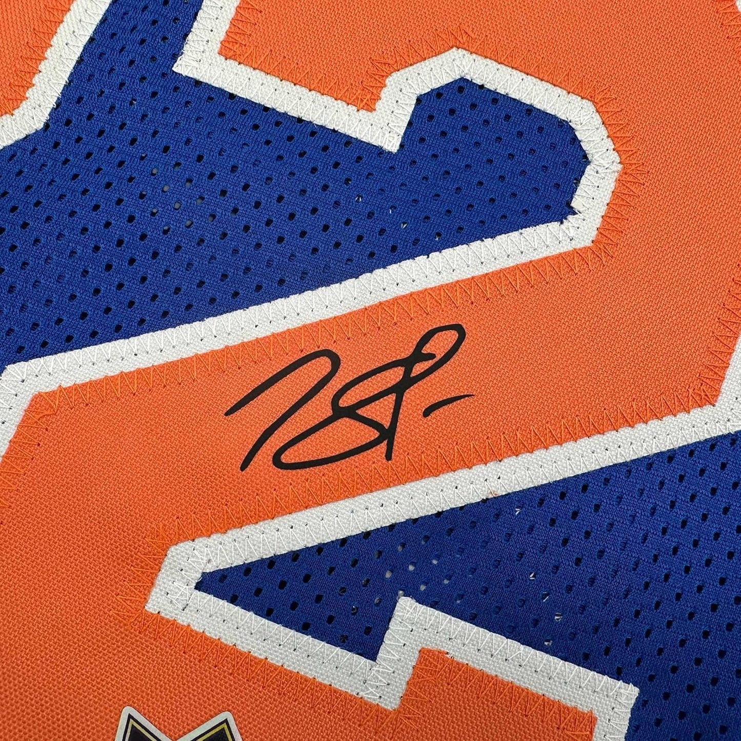Framed Facsimile Autographed Karl-Anthony Towns 35x39 New York Blue Reprint Laser Auto Basketball Jersey