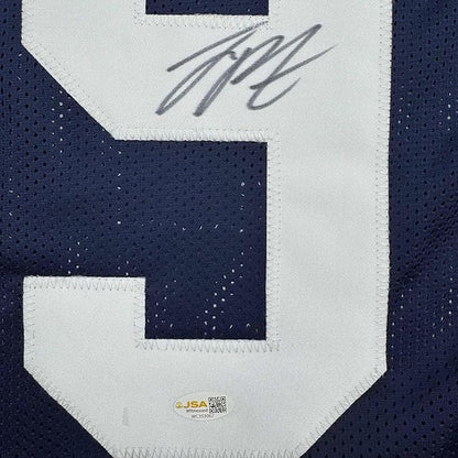 Framed Autographed/Signed Joey Porter Jr. 35x39 Penn State Blue College Football Jersey Beckett BAS COA