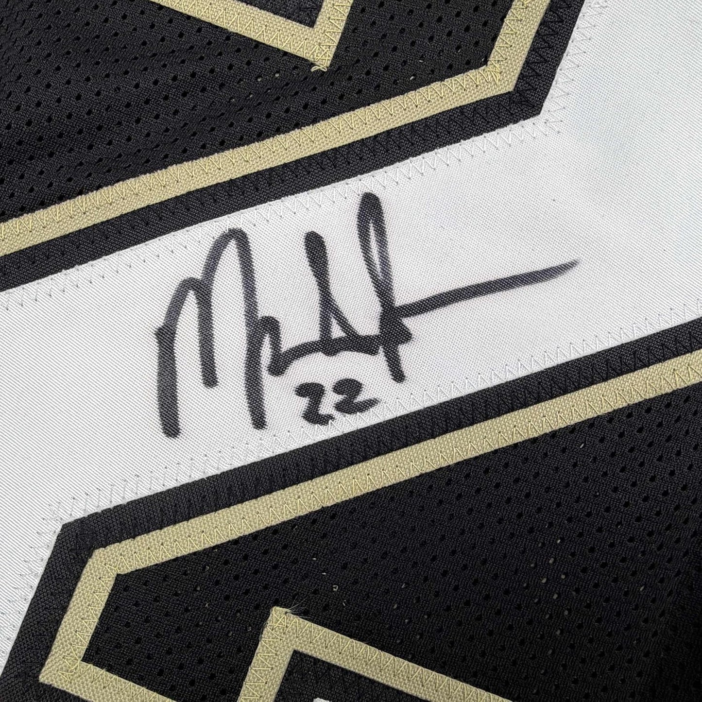 Framed Autographed/Signed Mark Ingram II 35x39 New Orleans Black Alternate Football Jersey JSA COA