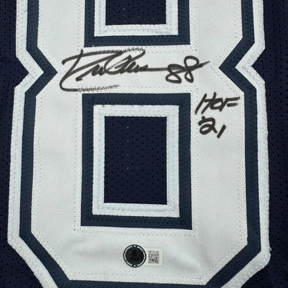 Framed Autographed/Signed Drew Pearson 35x39 Dallas Navy Football Jersey Beckett BAS COA