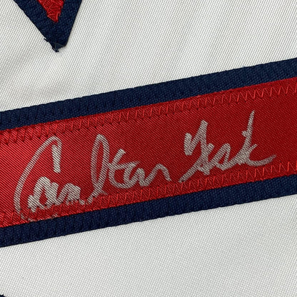 Framed Autographed/Signed Carlton Fisk 35x39 Boston White Baseball Jersey JSA COA