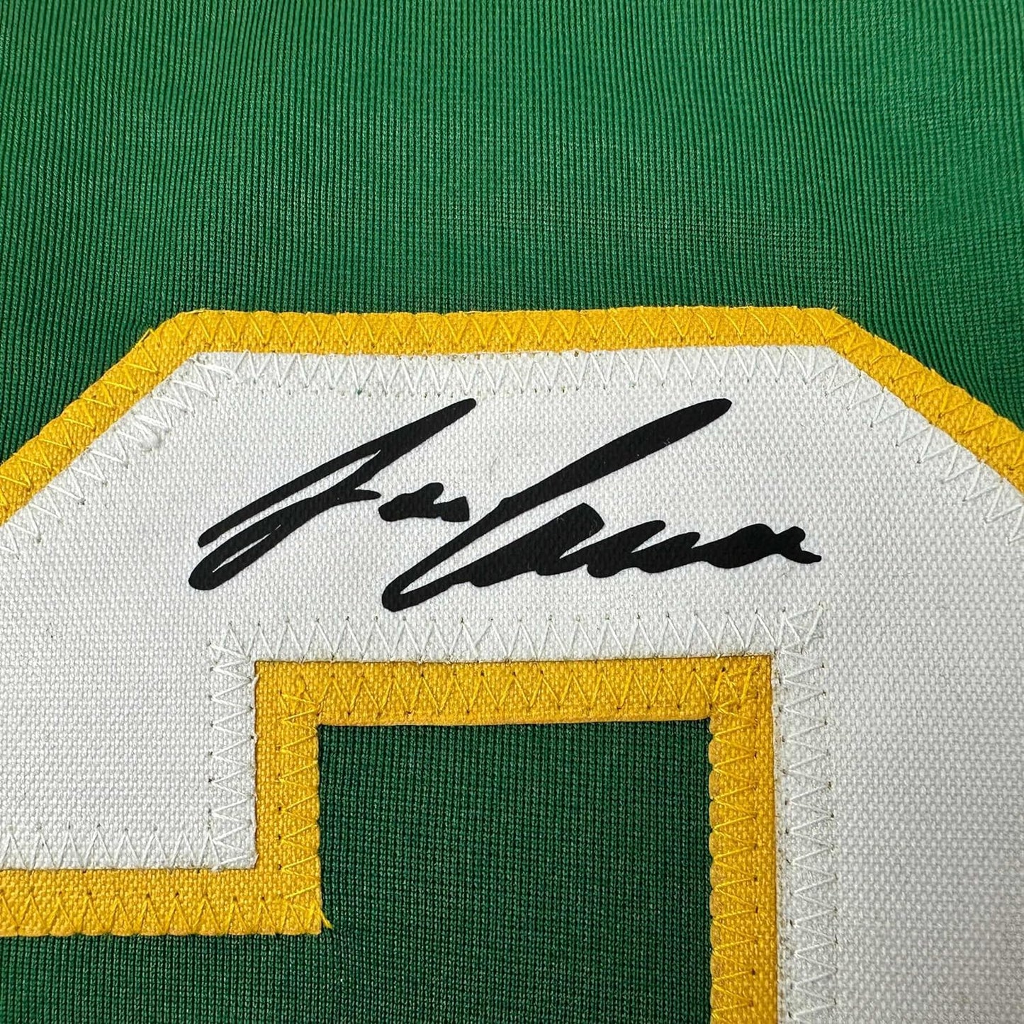 Framed Facsimile Autographed Jose Canseco 35x39 Oakland Green Reprint Laser Auto Baseball Jersey