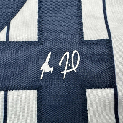 Framed Facsimile Autographed Max Fried 35x39 New York Pinstripe Reprint Laser Auto Baseball Jersey