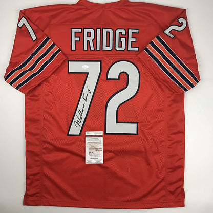 Autographed/Signed William Perry"Fridge" The Refrigerator Chicago Orange Football Jersey JSA COA