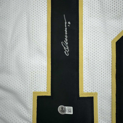 Framed Autographed/Signed Chris Olave 35x39 New Orleans White Football Jersey Beckett BAS COA