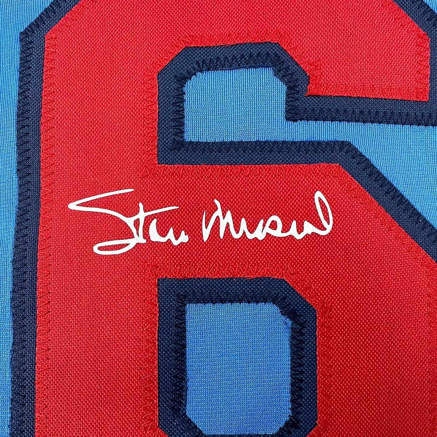 Framed Facsimile Autographed Stan Musial 35x39 St. Louis Blue Reprint Laser Auto Baseball Jersey
