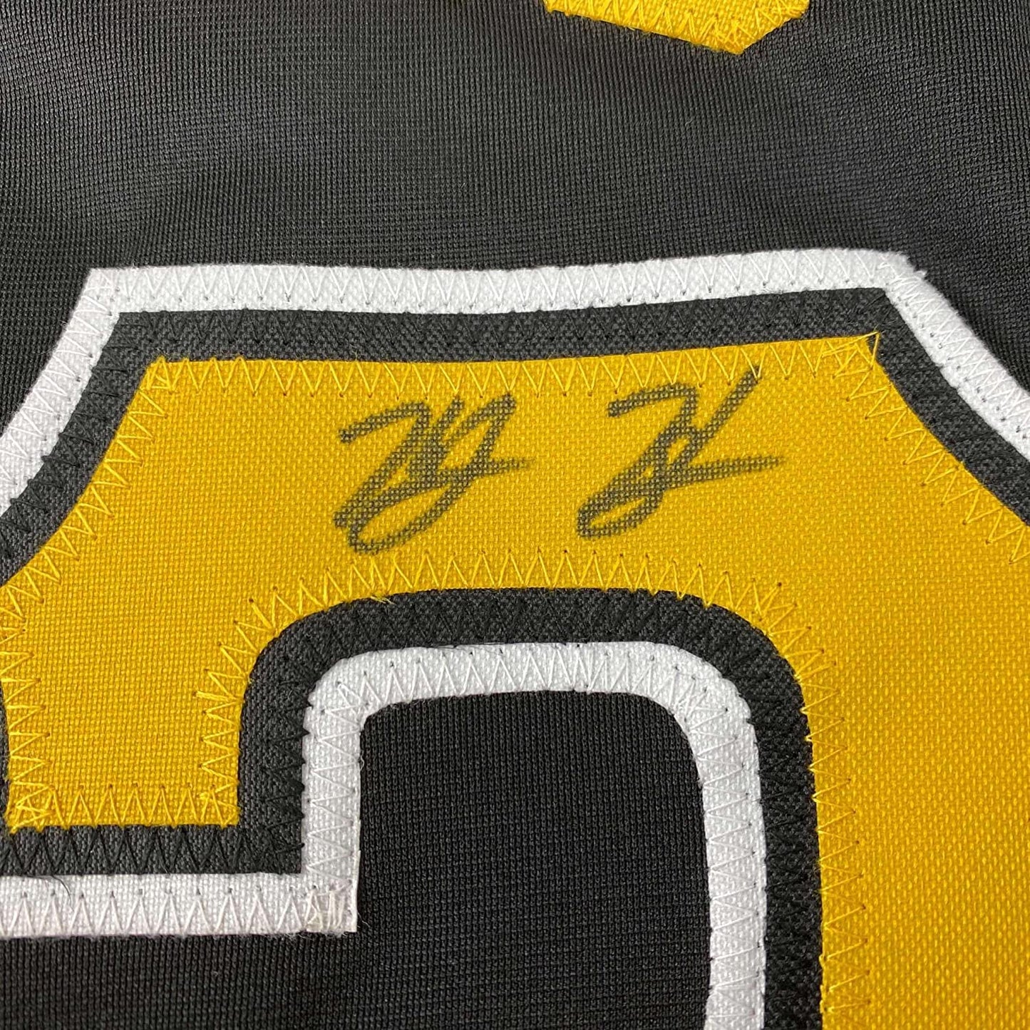 Framed Autographed/Signed Ke'Bryan Hayes 35x39 Pittsburgh Black Baseball Jersey Beckett BAS COA