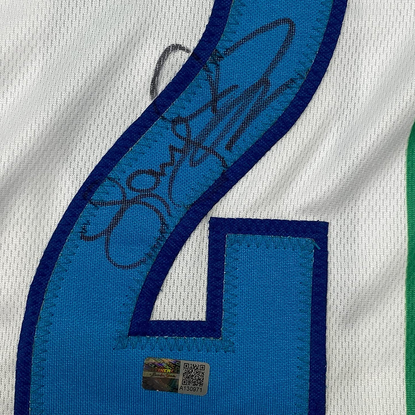 Framed Autographed/Signed Larry Johnson 35x39 Charlotte White Basketball Jersey Steiner COA