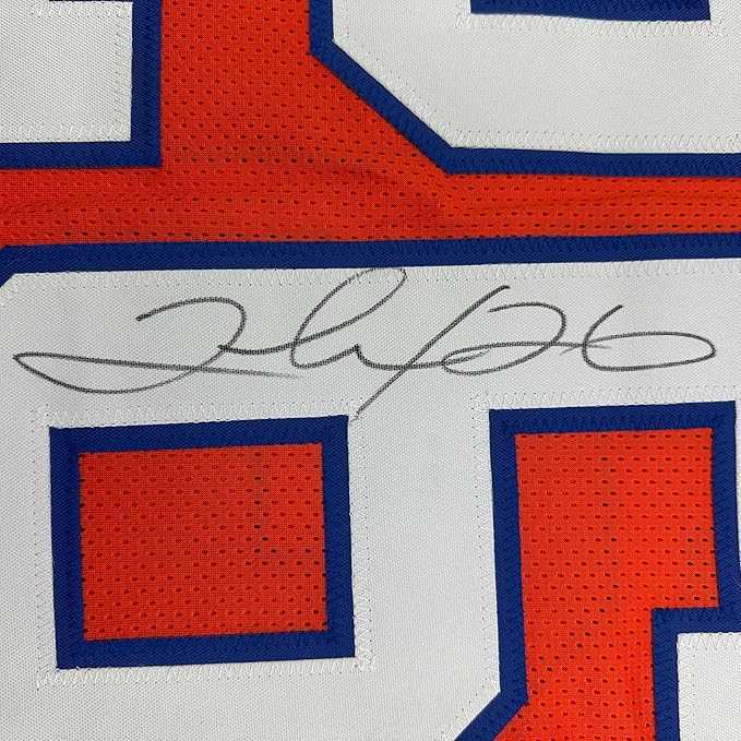 Framed Autographed/Signed Clinton Portis 35x39 Denver Retro Orange Football Jersey Beckett BAS COA