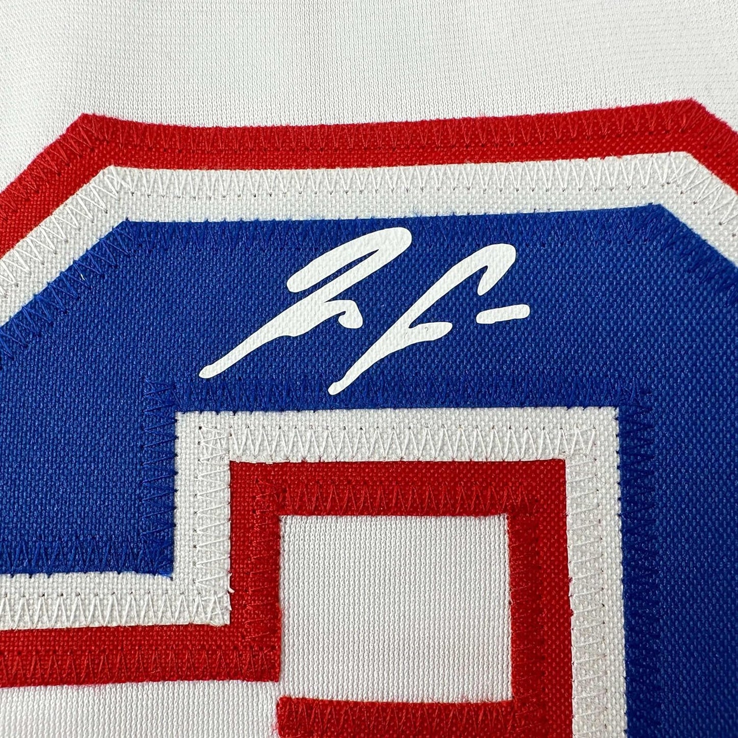 Framed Facsimile Autographed Ronald Acuna Jr. 35x39 Atlanta White Reprint Laser Auto Baseball Jersey
