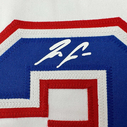 Framed Facsimile Autographed Ronald Acuna Jr. 35x39 Atlanta White Reprint Laser Auto Baseball Jersey