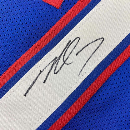 Framed Autographed/Signed Michael Mike Vick 35x39 Pro Bowl Blue Football Jersey PSA/DNA COA