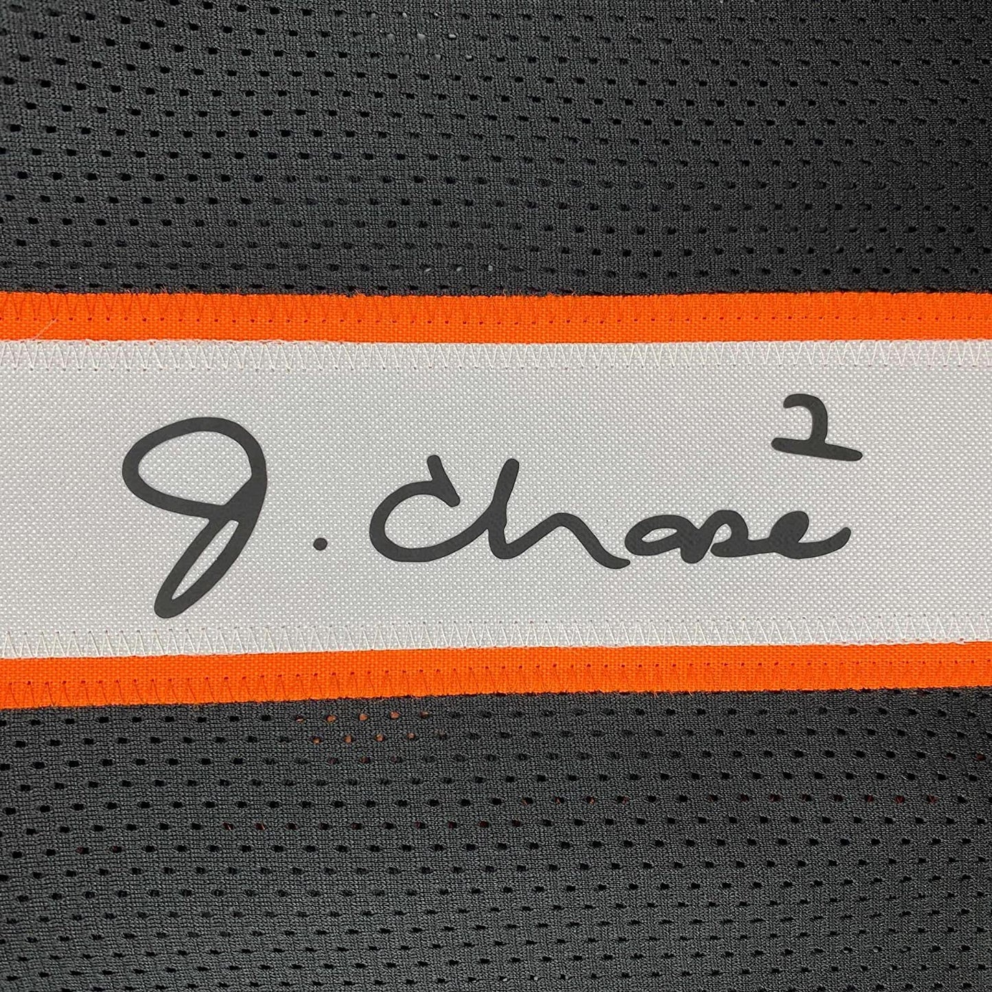 Framed Facsimile Autographed Ja'Marr Chase 35x39 Cincinnati Black Reprint Laser Auto Football Jersey Size Men's XL