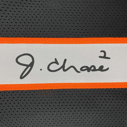 Framed Facsimile Autographed Ja'Marr Chase 35x39 Cincinnati Black Reprint Laser Auto Football Jersey Size Men's XL