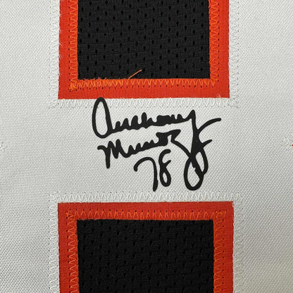 Framed Facsimile Autographed Anthony Munoz 35x39 Cincinnati Black Reprint Laser Auto Football Jersey