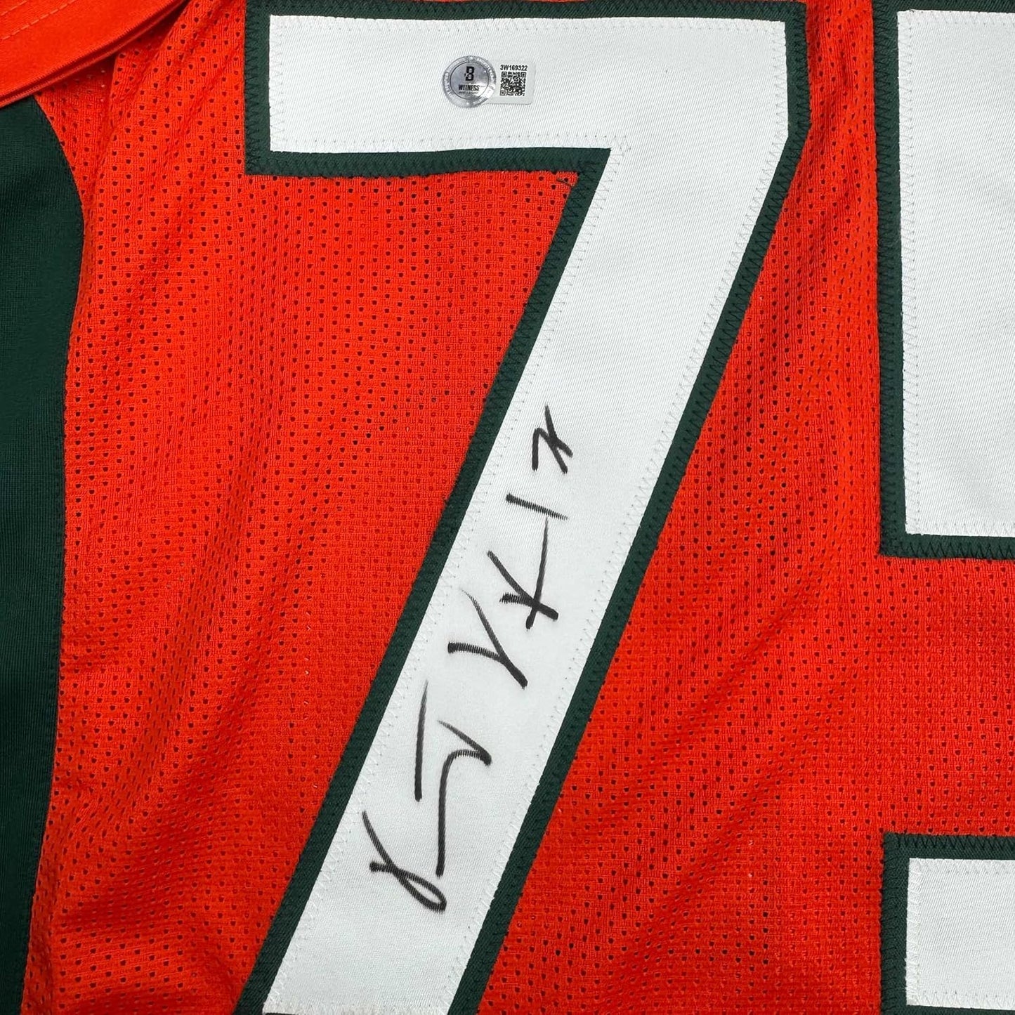 Framed Autographed/Signed Vince Wilfork 35x39 Miami Orange College Football Jersey Beckett BAS COA