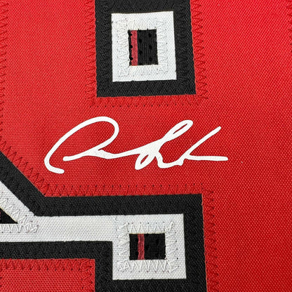 Framed Facsimile Autographed Dennis Rodman 35x39 Chicago Black Pinstripe Reprint Laser Auto Basketball Jersey