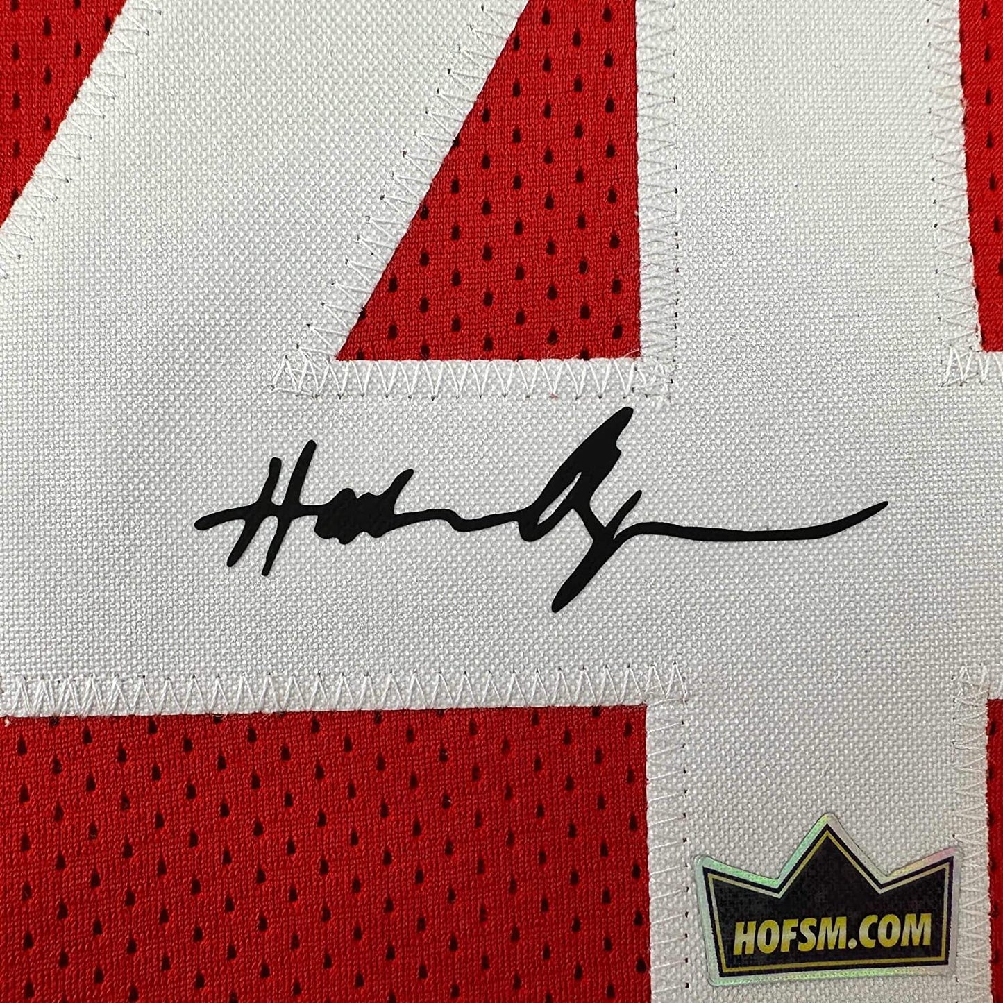Framed Facsimile Autographed Hakeem Olajuwon 35x39 Houston Red Reprint Laser Auto Basketball Jersey