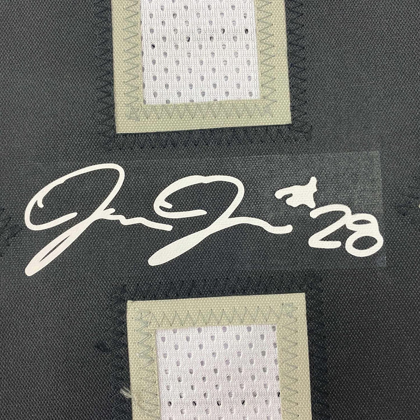 Framed Facsimile Autographed Josh Jacobs 35x39 Oakland Las Vegas White Reprint Laser Auto Football Jersey