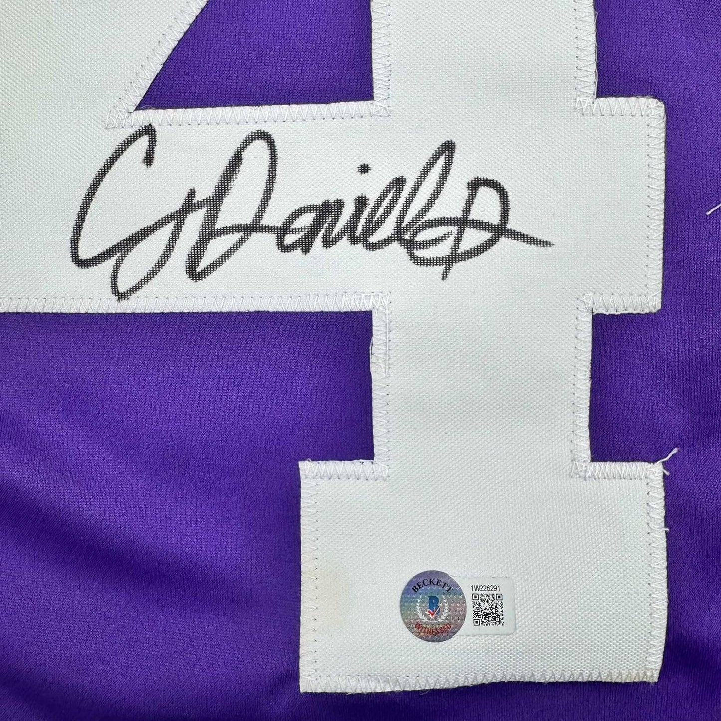 Framed Autographed/Signed CJ C.J. Daniels 35x39 LSU Purple College Football Jersey Beckett BAS COA