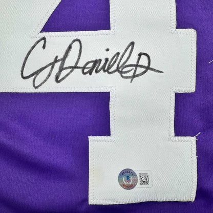Framed Autographed/Signed CJ C.J. Daniels 35x39 LSU Purple College Football Jersey Beckett BAS COA