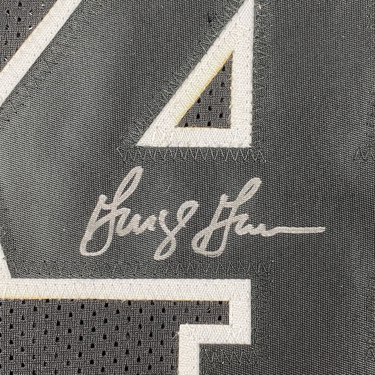 Framed Autographed/Signed George Gervin 33x42 San Antonio Black Basketball Jersey Beckett BAS COA