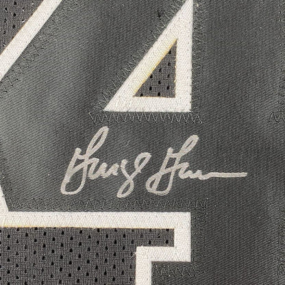 Framed Autographed/Signed George Gervin 33x42 San Antonio Black Basketball Jersey Beckett BAS COA