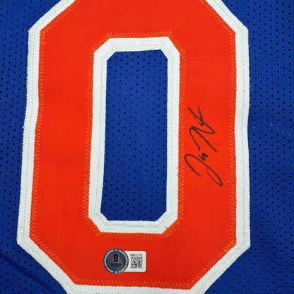 Framed Autographed/Signed Donte Divincenzo 35x39 New York Blue Basketball Jersey Beckett BAS COA