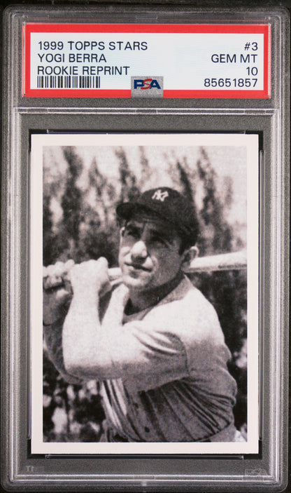 Graded 1999 Topps Stars Yogi Berra #3 Rookie Reprint Baseball Card PSA 10 Gem Mint