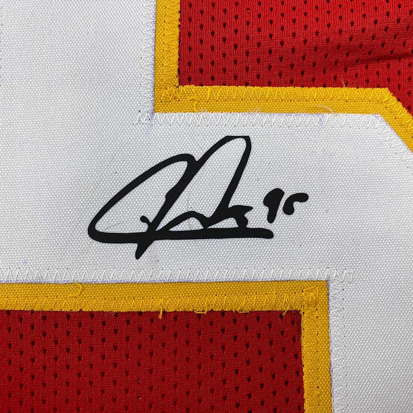 Framed Facsimile Autographed Chris Jones 35x39 Kansas City Red Reprint Laser Auto Football Jersey