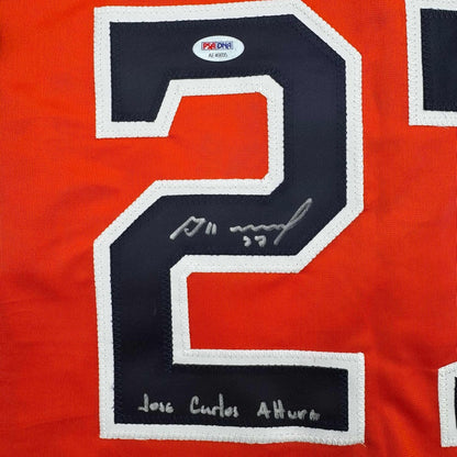 Framed Autographed/Signed Jose Altuve 35x39 Houston Orange Baseball Jersey PSA/DNA COA