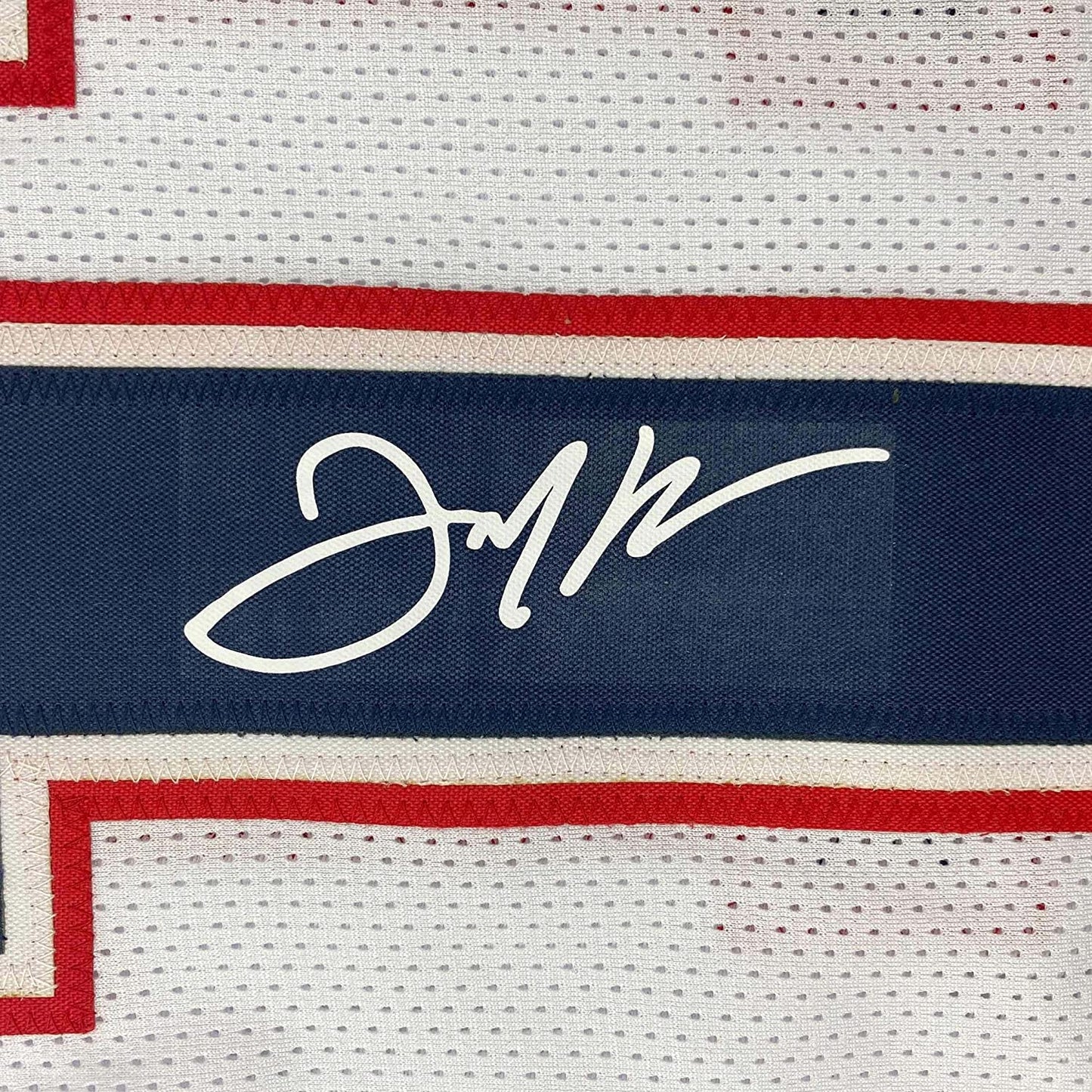 Framed Facsimile Autographed Julian Edelman 35x39 New England White Reprint Laser Auto Football Jersey