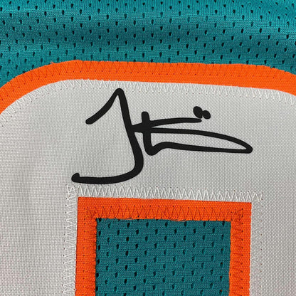Framed Facsimile Autographed Tyreek Hill 35x39 Miami Teal Reprint Laser Auto Football Jersey