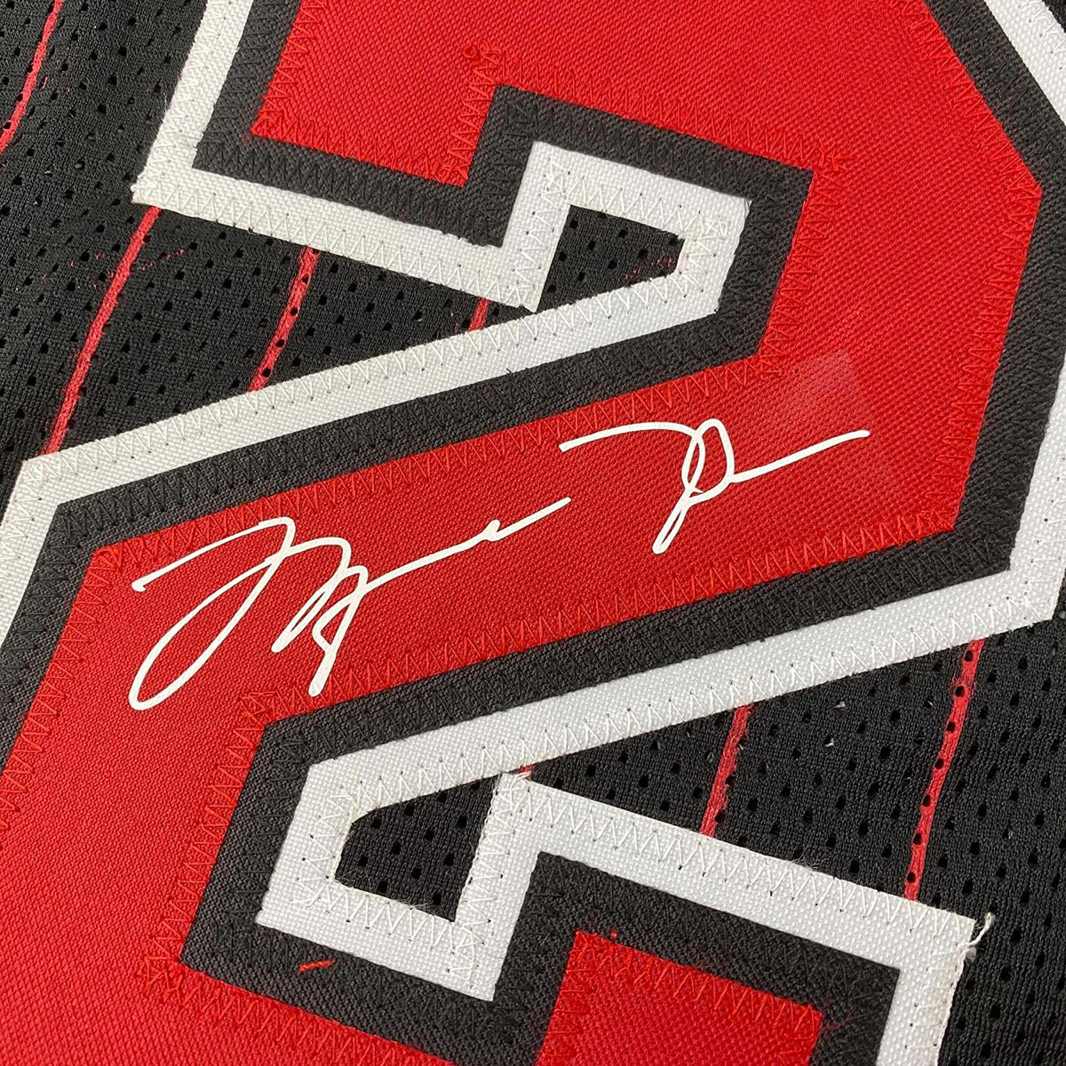 Framed Facsimile Autographed Michael Jordan 35x39 Chicago Black Pinstripe Reprint Laser Auto Basketball Jersey