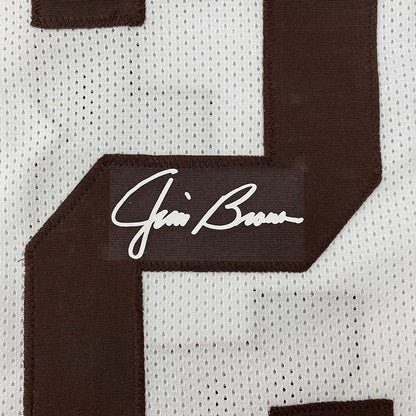 Framed Facsimile Autographed Jim Brown 35x39 Cleveland White Reprint Laser Auto Football Jersey