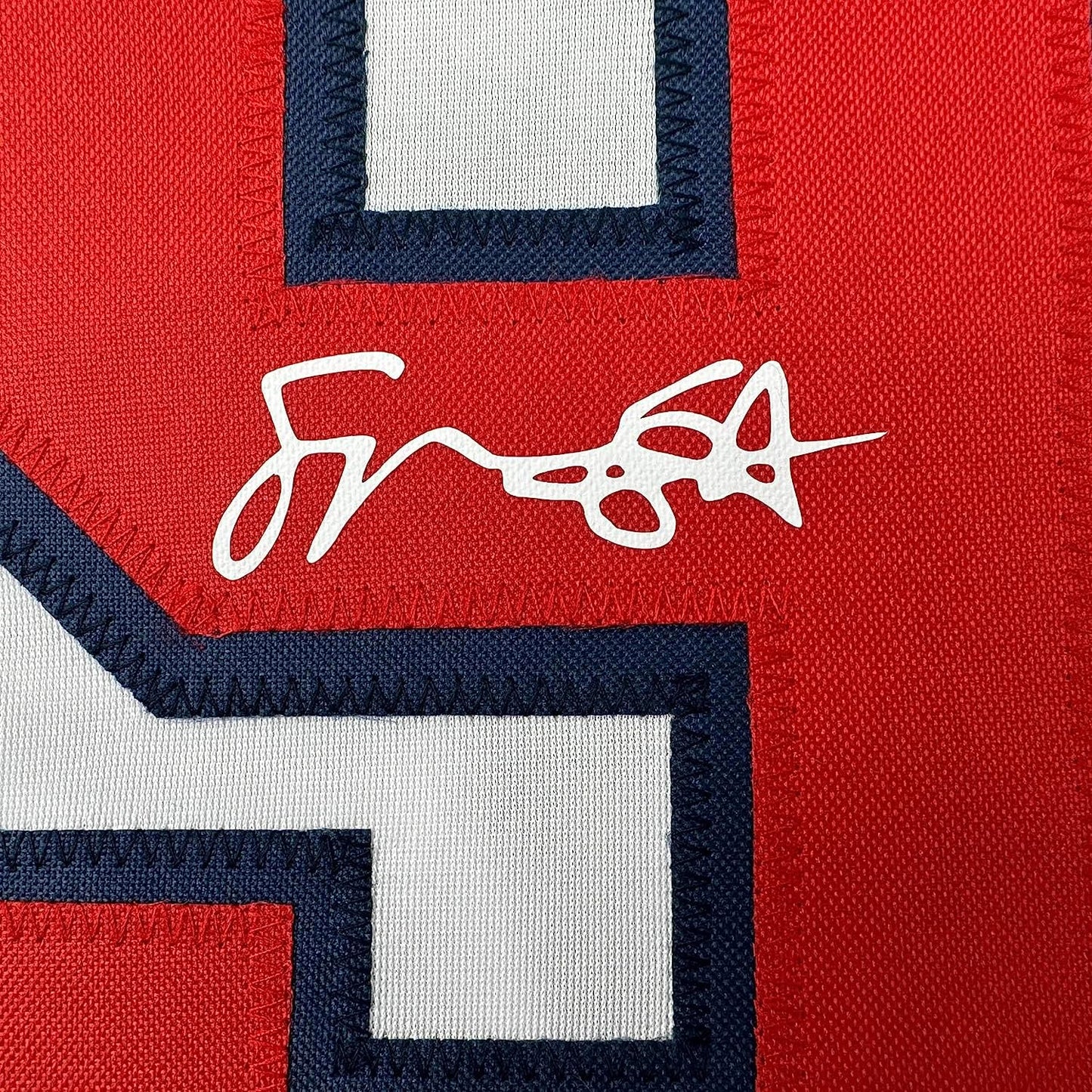 Framed Facsimile Autographed Spencer Strider 35x39 Atlanta White Reprint Laser Auto Baseball Jersey