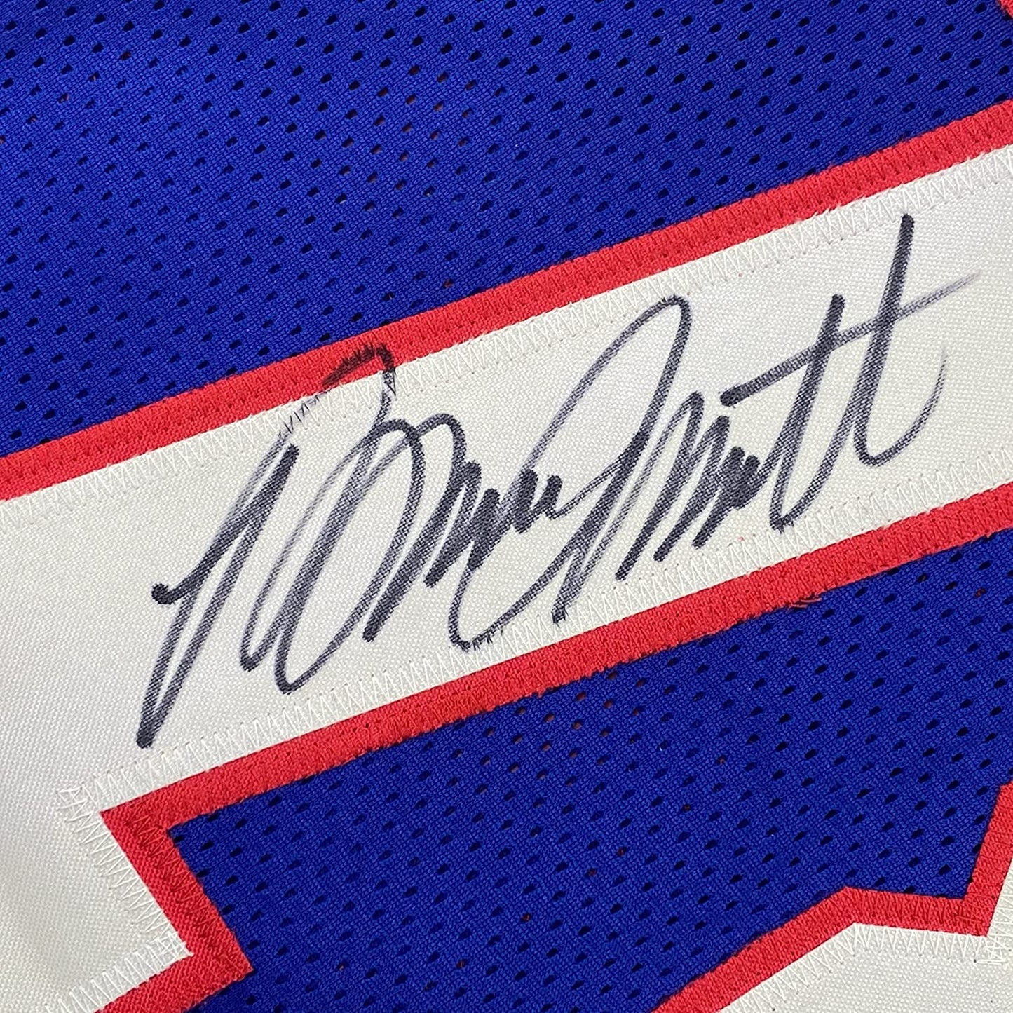 Framed Autographed/Signed Bruce Smith 35x39 Buffalo Blue Football Jersey JSA COA