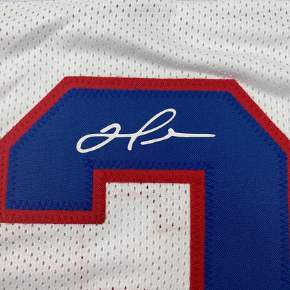 Framed Facsimile Autographed Damar Hamlin 35x39 Buffalo White Reprint Laser Auto Football Jersey