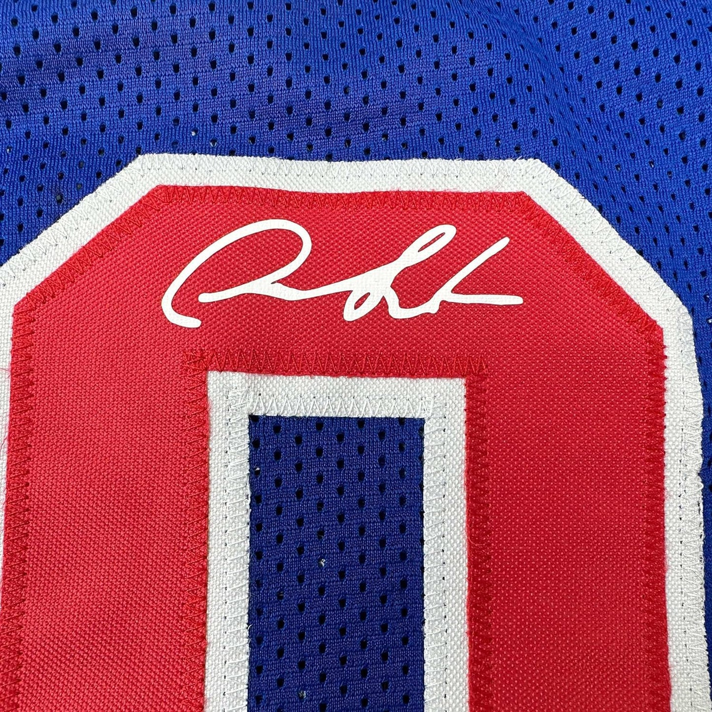 Framed Facsimile Autographed Dennis Rodman 35x39 Detroit Blue Reprint Laser Auto Basketball Jersey